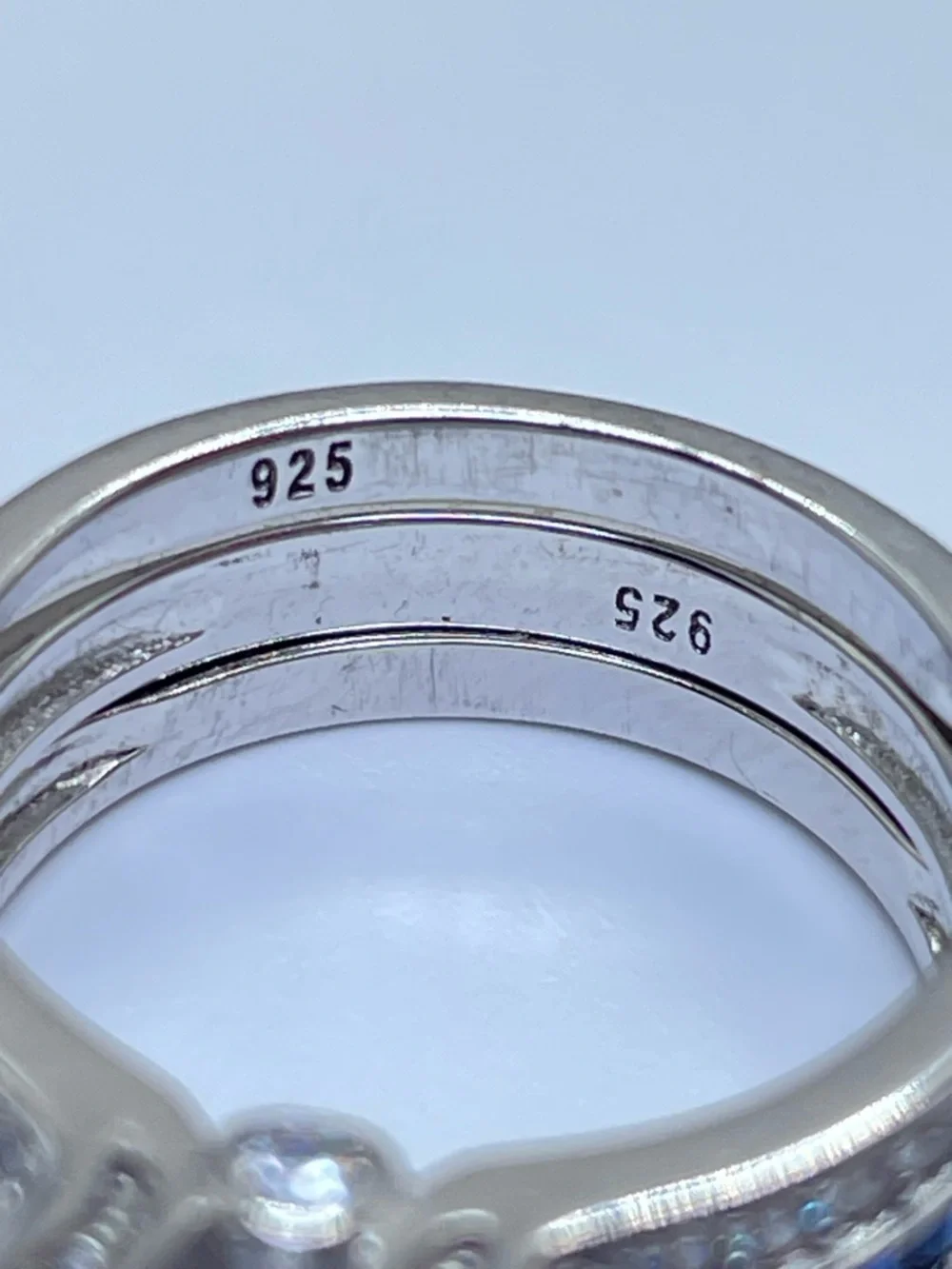 925 Sterling Silver Diamond Sapphire Bridal Wedding Ring Guard Set 5